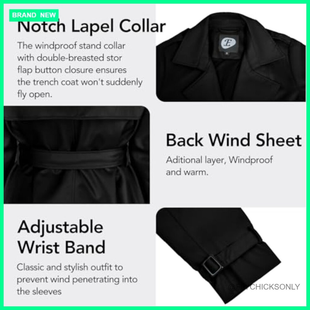 Polyester Windproof Double-Breasted Trench Coat w… - image 5